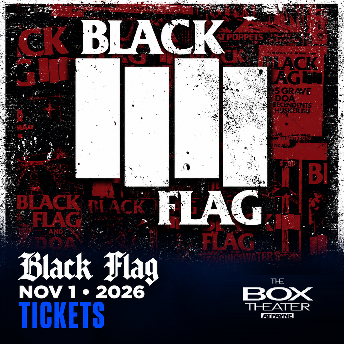 Flyer for Black Flag at Payne Arena in Hidalgo, TX on Sunday, November 1, 2026