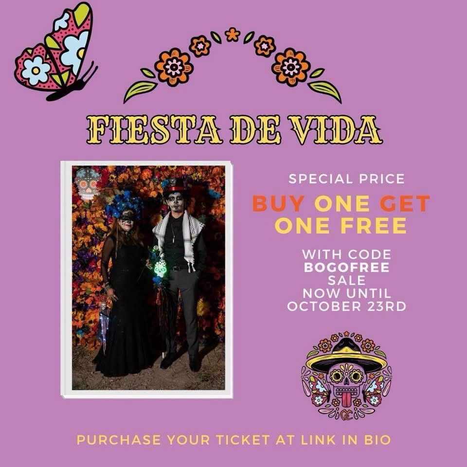 Flyer for Fiesta de Vida at the Old City Cemetery in Brownsville, TX on Saturday, October 24, 2026
