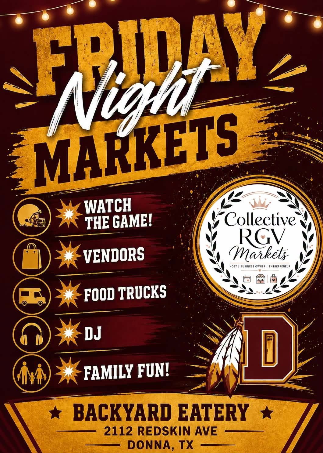 Flyer for Friday Night Market at Backyard Eatery in Donna, TX on Friday, December 4, 2026