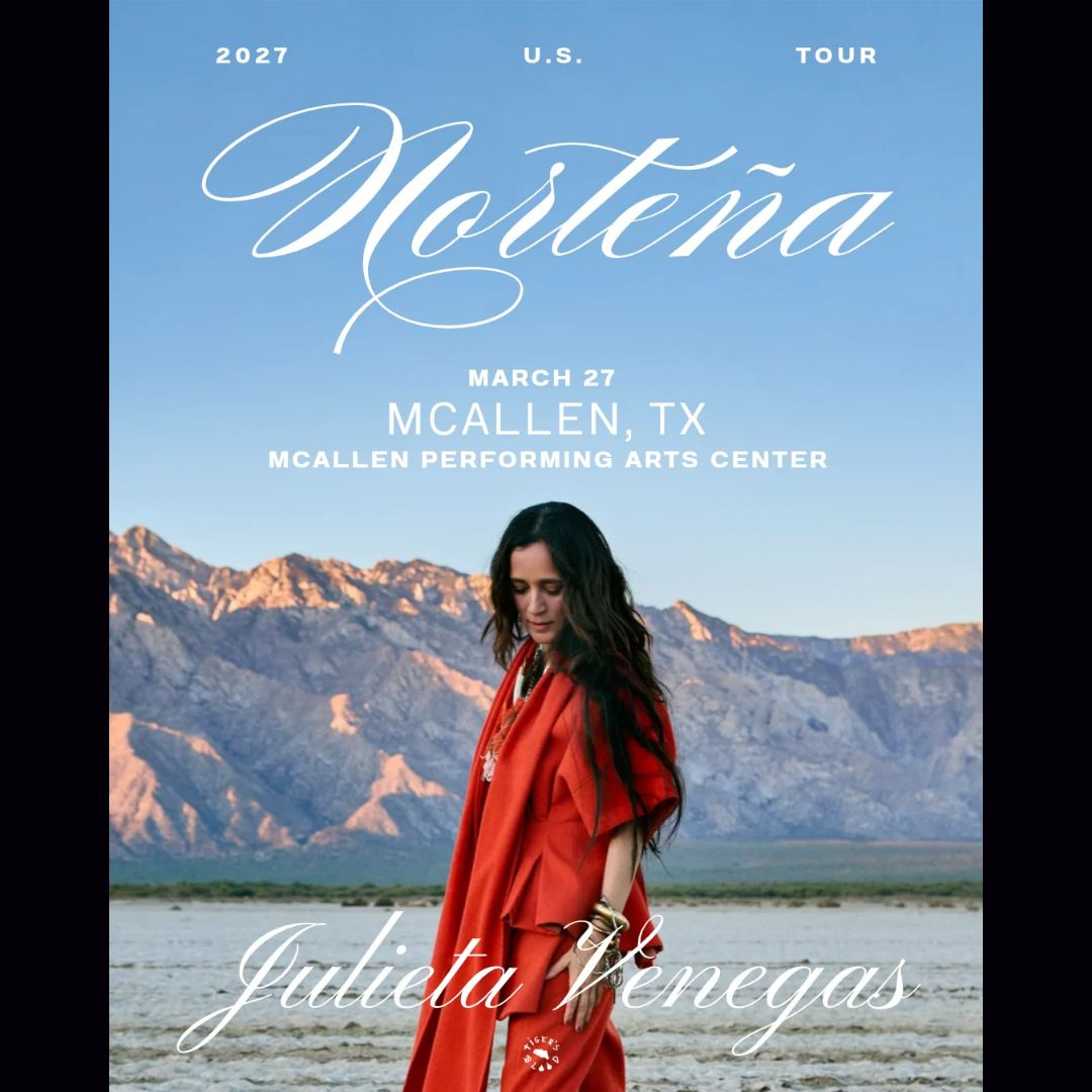 Flyer for Julieta Venegas at McAllen Performing Arts Center in McAllen, TX on Saturday, March 27, 2027