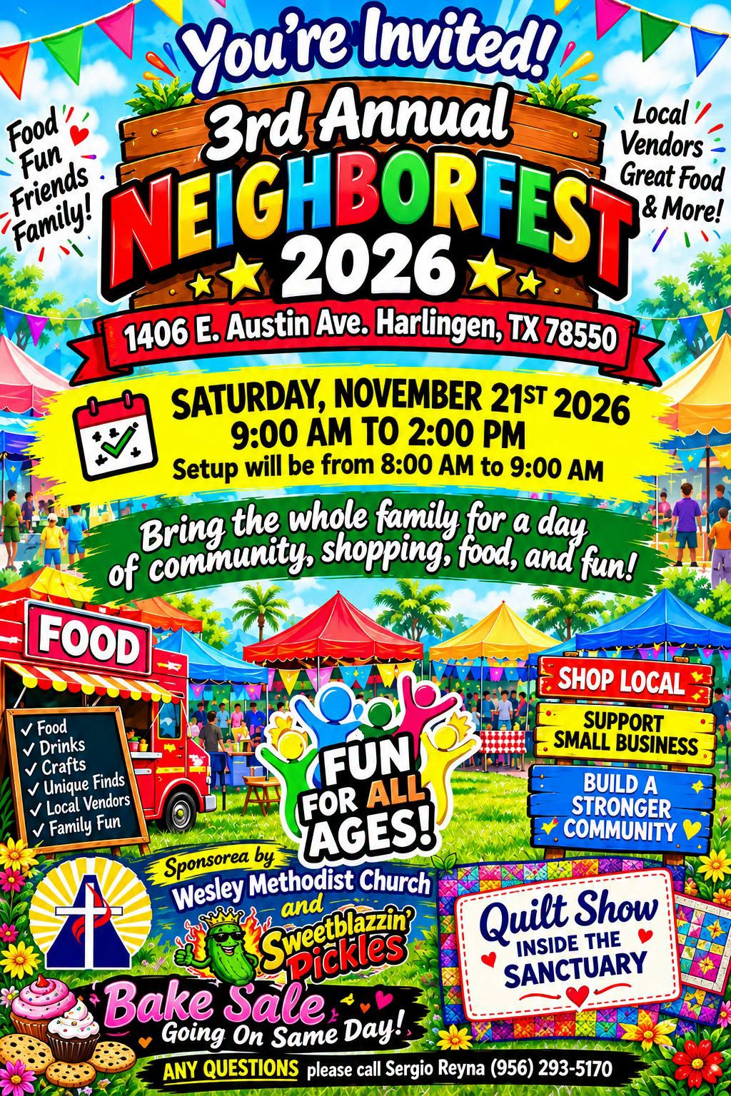 Flyer for Neighborfest at Wesley Methodist in Harlingen, TX on Saturday, November 21, 2026