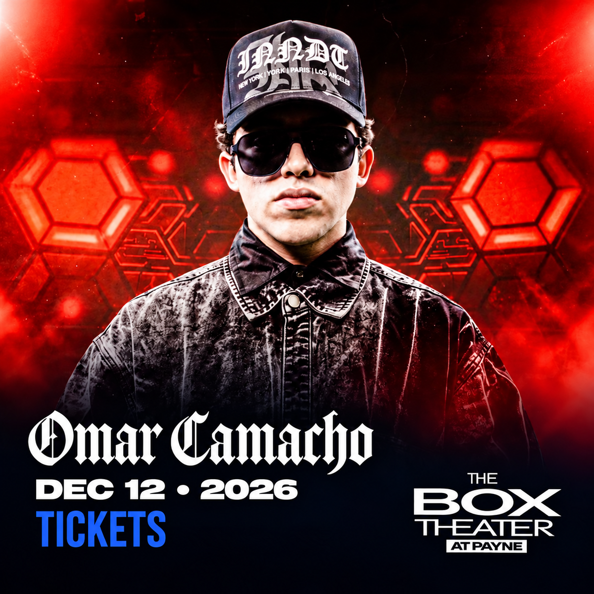 Flyer for Omar Camacho at Payne Arena in Hidalgo, TX on Saturday, December 12, 2026