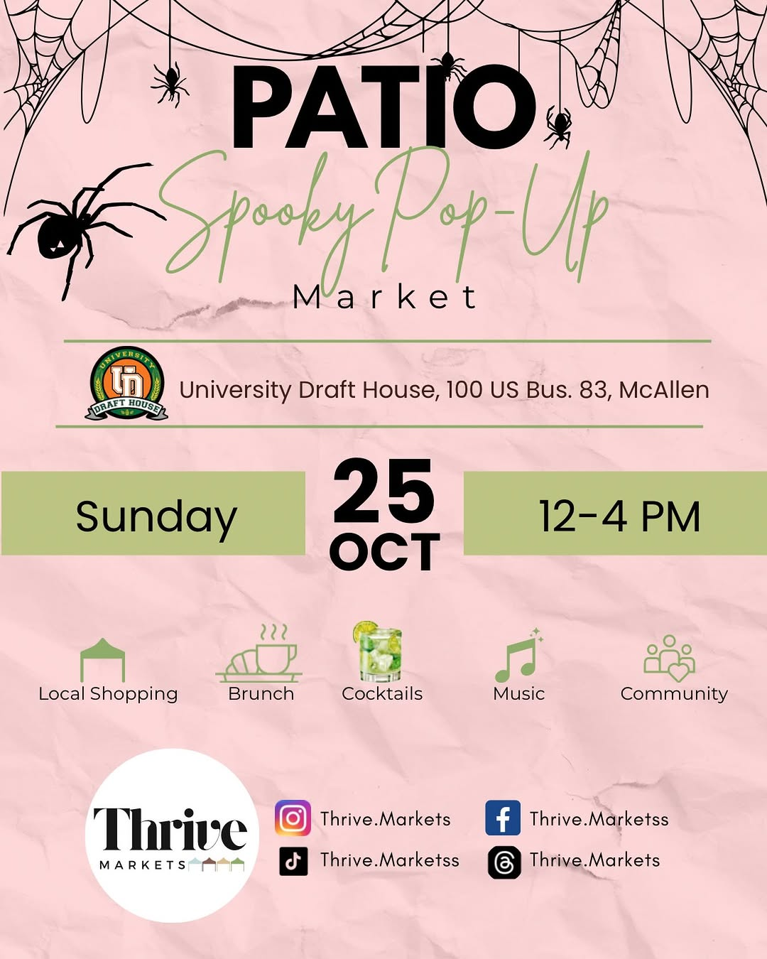Flyer for Patio Pop-Up at University Draft House in McAllen, TX on Sunday, December 27, 2026